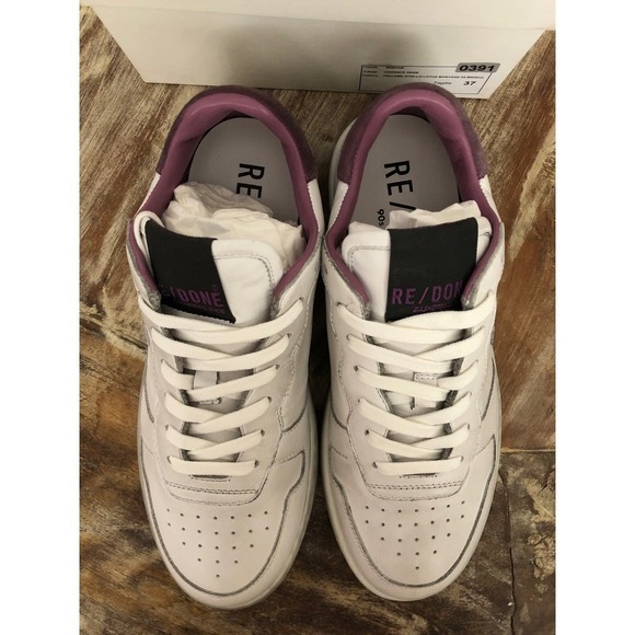 RE/DONE 80s Basketball Sneakers Leather Suede Low Top Shoes White Purple NWB 37 - Picture 3 of 9